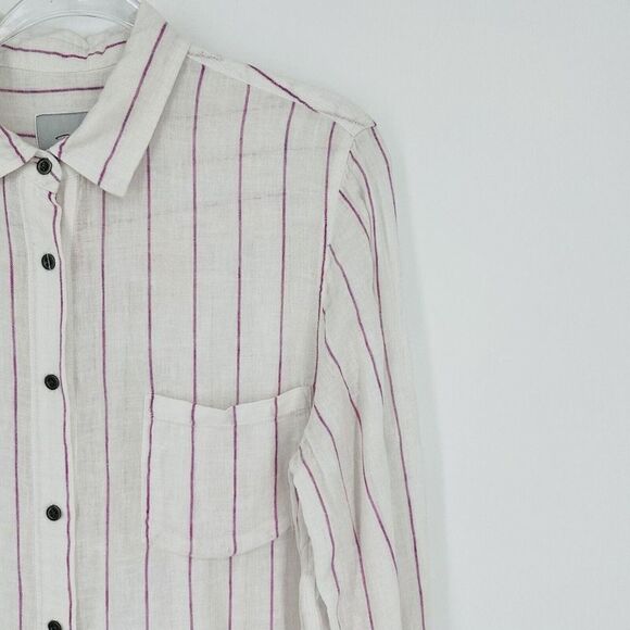 Rails x Free People Charli Button Down Shirt Linen Blend Pink Stripe Women’s M - Picture 3 of 13